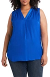 Vince Camuto Plus Size V-neck Sleeveless Blouse In Cobalt Blue