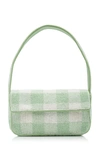 Staud Beaded Gingham Check Shoulder Bag In Green