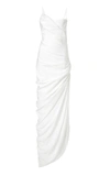 Jacquemus Saudade Asymmetric Draped Twill Dress In Black,white