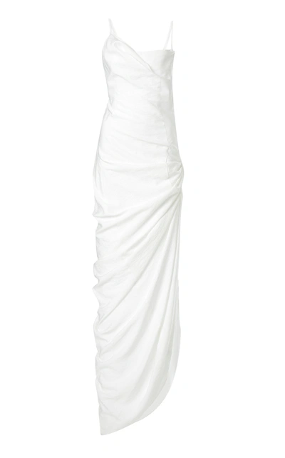 Jacquemus Saudade Asymmetric Draped Twill Dress In White