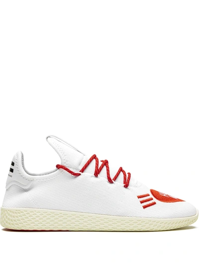 Adidas Originals By Pharrell Williams Adidas Originals X Pharrell Williams White And Red Human Made Tennis Hu Sneakers