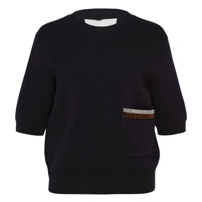 3.1 Phillip Lim Embellished-pocket Short-sleeve Sweater In Black
