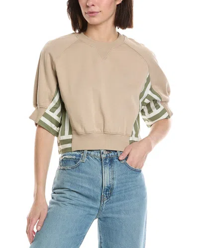 3.1 Phillip Lim 3/4 Sleeve Cropped Combo Sweatshirt In Beige