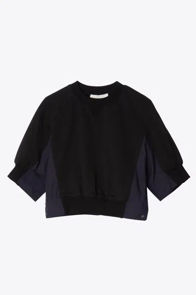 3.1 Phillip Lim 3/4 Sleeve Cropped Combo Sweatshirt In Blue
