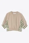 3.1 Phillip Lim 3/4 Sleeve Cropped Combo Sweatshirt In Brown