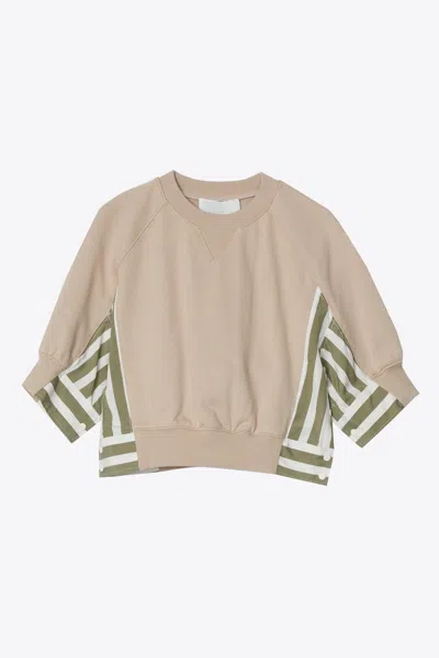 3.1 Phillip Lim 3/4 Sleeve Cropped Combo Sweatshirt In Brown
