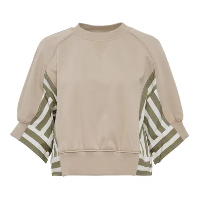 3.1 Phillip Lim 3/4 Sleeve Cropped Combo Sweatshirt In Neutral