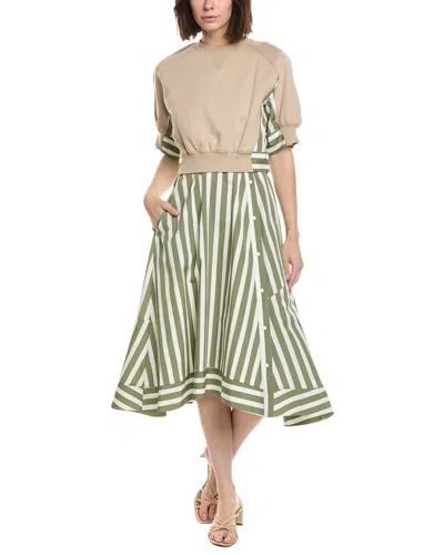 3.1 Phillip Lim Layered French Terry And Striped Cotton-poplin Midi Dress In Multi