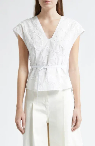 3.1 Phillip Lim 3d Flower Embroidered Cap Sleeve Top In White