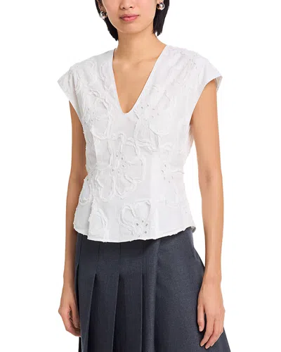 3.1 Phillip Lim 3d Flower Embroidered Cap Sleeve Top In White