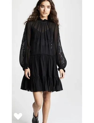 Pre-owned 3.1 Phillip Lim $895 Black Lace Ruffle Long Sleeve Silk Dress (2, 4, 6, 8)