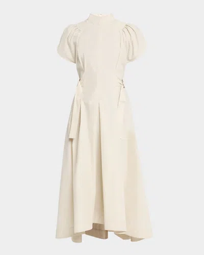 3.1 Phillip Lim Puff Short Sleeve Side Tie Cotton Dress In Gray