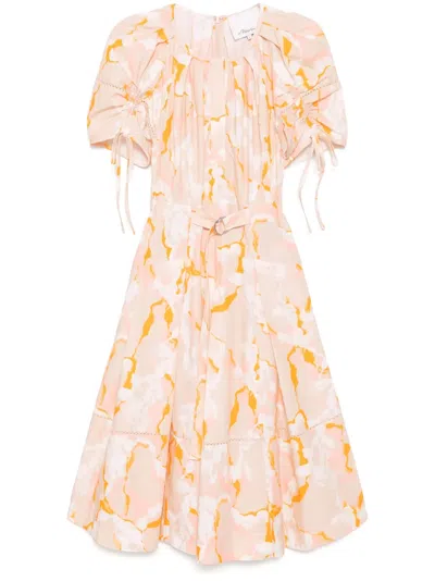 3.1 Phillip Lim Abstract-print Gathered-sleeves Dress In Neutrals