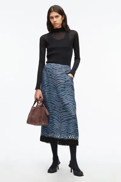 3.1 Phillip Lim Abstract Tiger Embellished Midi Skirt In Petrol Multi