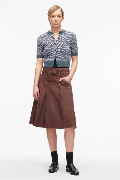 3.1 Phillip Lim Abstract Tiger Short Sleeve Cardigan In Petrol Multi