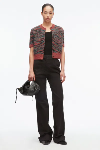 3.1 Phillip Lim Abstract Tiger Short Sleeve Cardigan In Sable Multi
