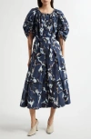 3.1 Phillip Lim Shirred Belted Midi Dress In Navy Multi
