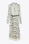 3.1 Phillip Lim Abstract Wood Grain Long Sleeve Sunburst Pleat Dress In White