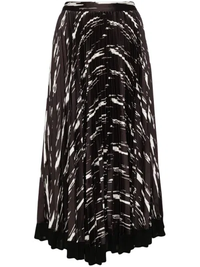 3.1 Phillip Lim Abstract Wood Grain Pleated Skirt In Es241 Espresso Multi