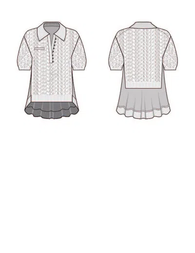 3.1 Phillip Lim Airy Open Cable Dbl Layer Ss Polo W Pltd Chiffon C In White