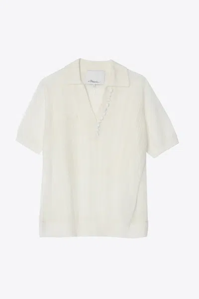 3.1 Phillip Lim Airy Open Cable Double Layer Short Sleeve Polo With Pleated Chiffon Combo In White