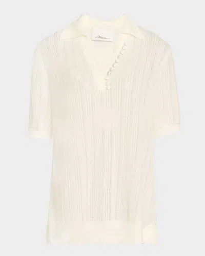 3.1 Phillip Lim Airy Short-sleeve Open-knit Polo Top In Weiss