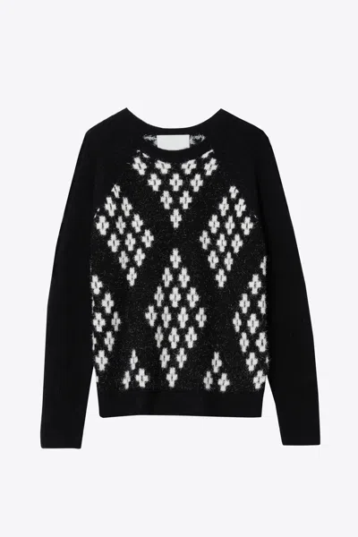 3.1 Phillip Lim Argyle Jacquard Long Sleeve Relaxed Pullover In Black