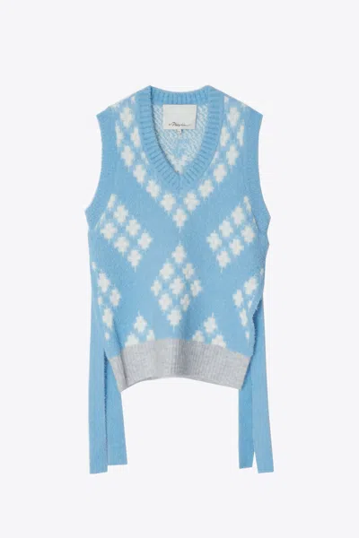 3.1 Phillip Lim Argyle Jacquard Sleeveless Boxy Vest In Hudson Blue-multi