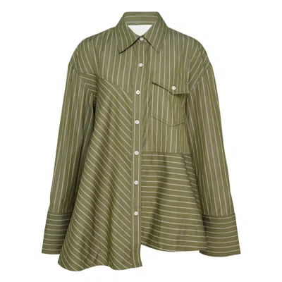 3.1 Phillip Lim Asymmetrical Stripe Trapeze Shirt In Green