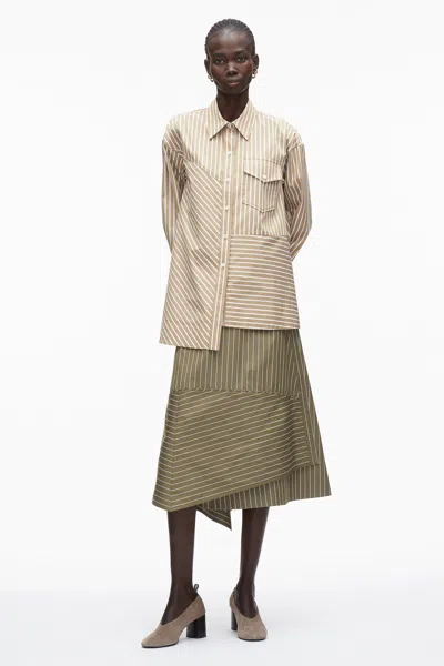 3.1 Phillip Lim Asymmetrical Stripe Trapeze Shirt In Brown
