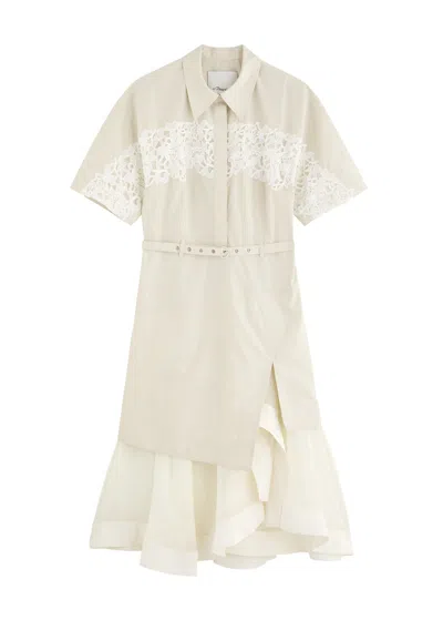 3.1 Phillip Lim Belted Cotton-blend Midi Shirt Dress In Stone