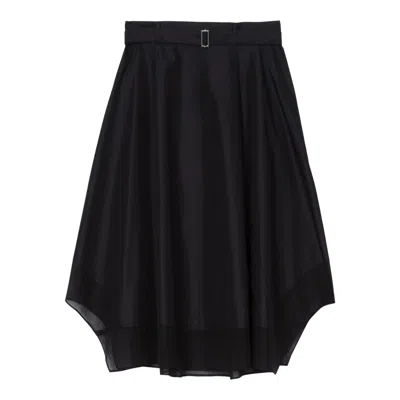 3.1 Phillip Lim Belted Flounce Midi Skirt With Chiffon In Black
