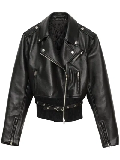 3.1 Phillip Lim Fitted Belted Leather Biker Jacket In Black