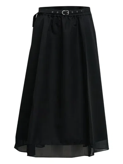 3.1 Phillip Lim Belted Midi Skirt With Chiffon Hem Black