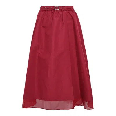 3.1 Phillip Lim Belted Midi Skirt With Chiffon Hem In Burgundy