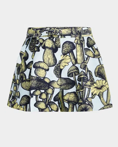 3.1 Phillip Lim Belted Mushroom-print Shorts In Sky Blue Multi