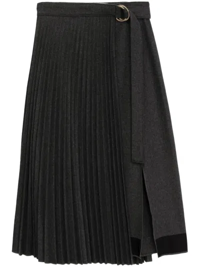 3.1 Phillip Lim Belted Pleated Midi Skirt In Grey