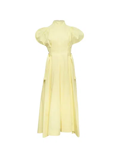 3.1 Phillip Lim Puff Sleeve Side-tie Cotton Poplin Dress In Yellow