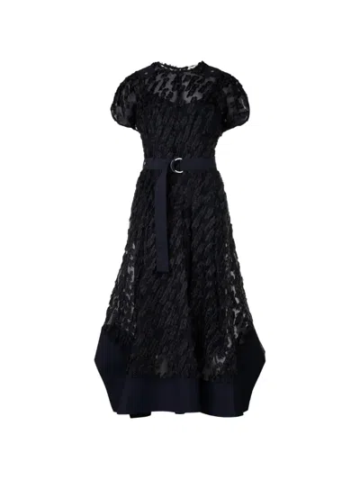 3.1 Phillip Lim Belted Textured-finish Midi Dress In Black
