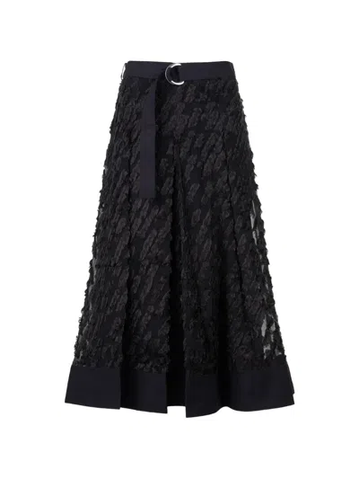 3.1 Phillip Lim Belted Textured-finish Midi Skirt In Black