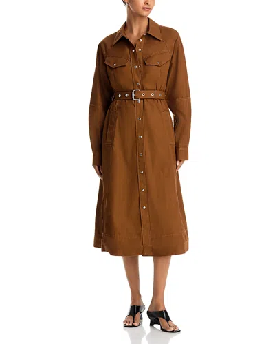 3.1 Phillip Lim Belted Utility Cotton Midi Shirt In Brown