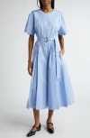 3.1 Phillip Lim Belted Pleated Cotton-blend Poplin Midi Dress In Oxford Blue