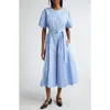 3.1 Phillip Lim Belted Pleated Cotton-blend Poplin Midi Dress In Oxford Blue