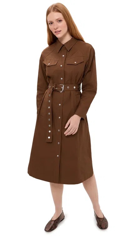 3.1 Phillip Lim Belted Utility Midi Shirt Dress Cacao In Brown