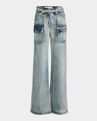 3.1 Phillip Lim Blue Wide-leg Belted Cargo Jeans In Washed Indigo