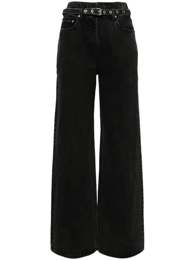 3.1 Phillip Lim Belted Wide Leg Jeans In Washed Blk