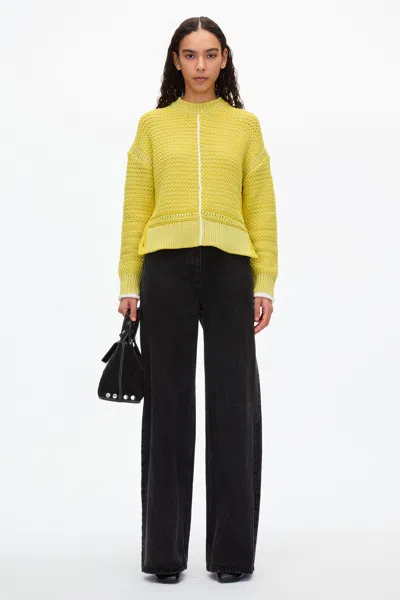 3.1 Phillip Lim Bi-color Pullover With Button Details In Lt Yellow-green