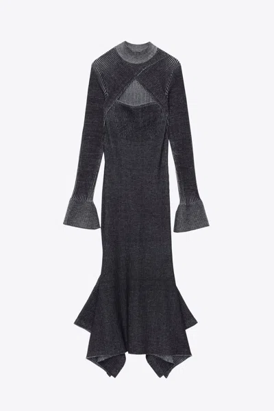 3.1 Phillip Lim Bi-color Rib Cross Front Long Sleeve Dress In Black