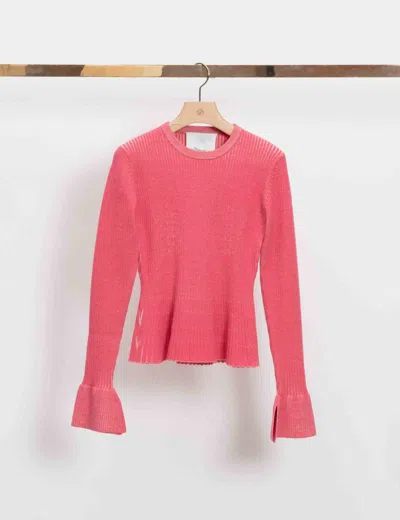 3.1 Phillip Lim Bi Color Rib Long Sleeve Crewnewck Pullover In Pink