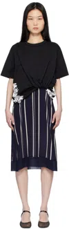3.1 Phillip Lim Black & Navy Draped T-shirt Slip Combo Midi Dress In Black-midnight Multi